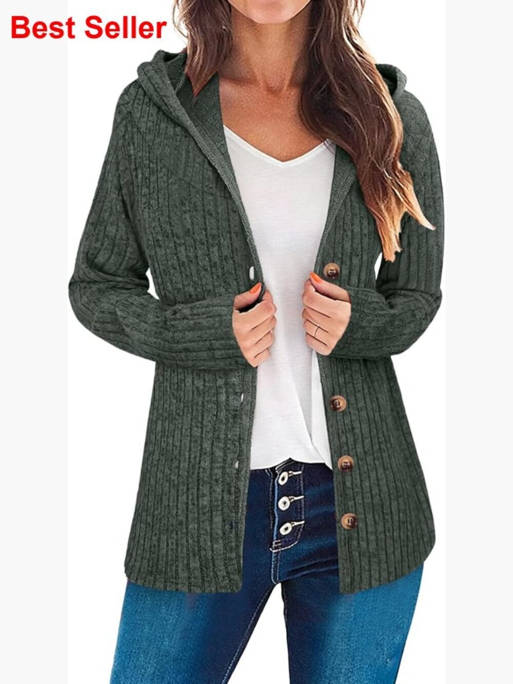 Long Sleeve V-Neck Button Cardigan Sweater for Women